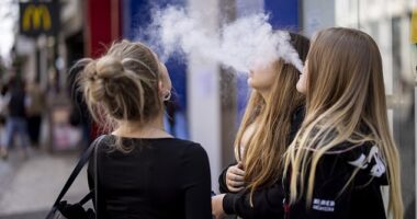 The incident, involving five teens, happened after months of warnings of youths using spice-laced vapes. Pictured: Stock image of young people vaping
