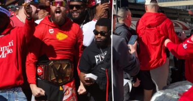 Video shows Travis Kelce being rushed away from Kansas City Super Bowl parade shooting by cops