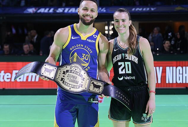 Warriors star Stephen Curry BEATS Liberty sharpshooter Sabrina Ionescu in historic head-to-head 3-point contest... with Golden State guard winning special WWE-style belt after NBA vs WNBA matchup