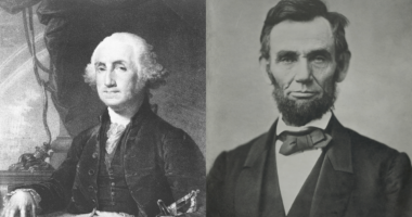 Washington and Lincoln portraits side by side