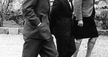 Lessons in life: Charles at Gordonstoun with Prince Philip and Captain Iain Tennant, right, of the school
