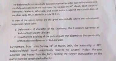 APC suspends Women Leader for criticising Governor Uba Sani and defending El-Rufai over Kaduna debt burden