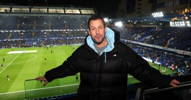 Adam Sandler seems to have been out and about everywhere in London this week, shocking fans with his surprise whereabouts (pictured at Stamford Bridge in March)