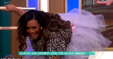 Alison Hammond made a ballet class blunder as she fell over during a dance session live on Tuesday's This Morning