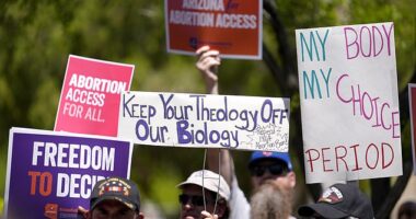 Abortion rights protesters gathered outside the Arizona Capitol on April 17, 2024