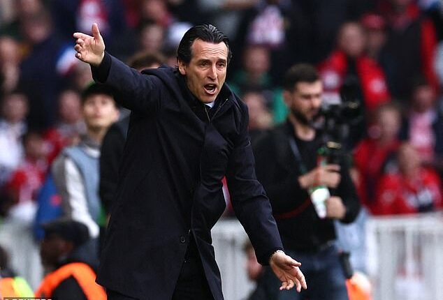 Unai Emery reacted furiously to a refereeing decision and was booked in the first half on Thursday