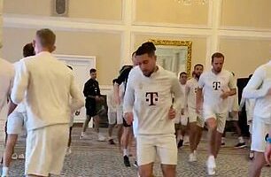 The Bayern Munich players are put through their paces in the Landmark Hotel's Marble Ballroom