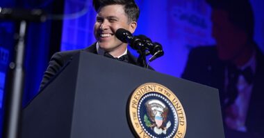 SNL comedian Colin Jost's timing appeared to be slightly off while reading his jokes rather than using a teleprompter on Saturday night's White House dinner