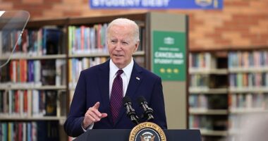 Biden speaking in California in February after the White House announced the cancellation of $1.2 billion in student loan debt under the SAVE plan
