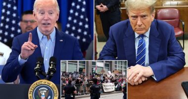 President Joe Biden make a joking reference to Donald Trump 's criminal trial in New York while he campaigned for re-election in Pennsylvania , getting in a hit at his Republican rival. 'Under my predecessor, who's busy right now, Pennsylvania lost 275,000 jobs,' Biden said to U.S. steelworkers, who chuckled in response.