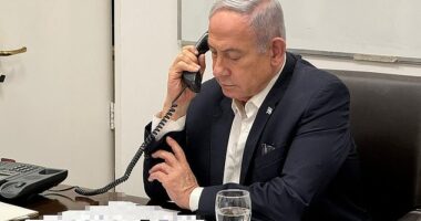 The comments were made by Biden during a phone call between the two leaders. Netanyahu is seen her on the phone to Biden