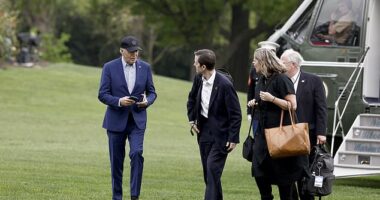 President Joe Biden walks to the White House last week with senior members of his staff, including Deputy Chief of Staff Bruce Reed, Senior adviser Mike Donilon, and Deputy Chief of Staff Annie Tomasini