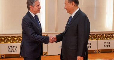 U.S. Secretary of State Antony Blinken meets with Chinese President Xi Jinping at the Great Hall of the People, in Beijing