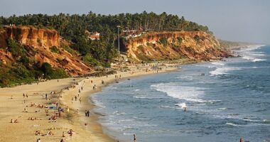 Varkala Papanasam Beach in India where British nation Roy John Taylor, 55, died on Friday morning (stock image)