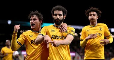 Rayan Ait-Nouri (C) scored the equaliser as Wolves drew 1-1 with Burnley on Tuesday