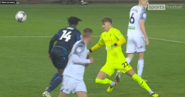 Swansea goalkeeper Carl Rushworth accidentally bounced the ball off the back of Stoke forward Niall Ennis' head