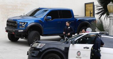 Christine Quinn and Christian Richard's former marital home was visited by police on Thursday - after she was granted a temporary restraining order against him following his arrest last month