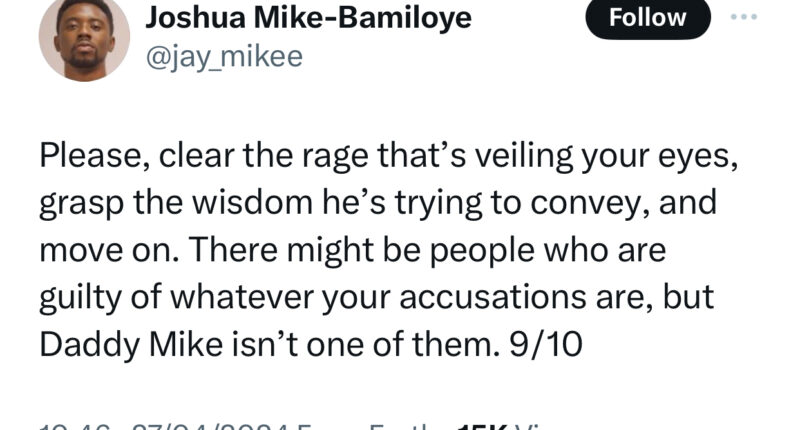 Clear the rage that?s veiling your eyes- Pastor Mike Bamiloye?s son tells Nigerian lady who criticized his father for his message on women and marriage