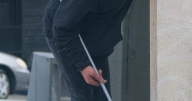 Synthetic opioid users can remain mobile but in a warped mental state, giving the so-called 'zombielands' their name. This man, believed to have taken drugs, was pictured in San Francisco last year