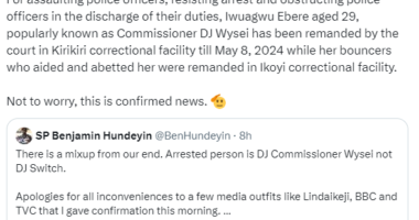 Alleged assault on police officers: Commissioner DJ Wysei remanded in Kirikiri till May 8