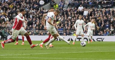 Micky van de Ven thought he had equalised for Tottenham but the goal was disallowed