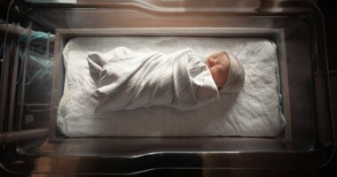 swaddled baby in hospital