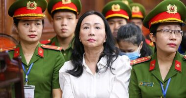 Truong My Lan (C), chairwoman of Van Thinh Phat Holdings, sits during her trial at the Ho Chi Minh City People's Court
