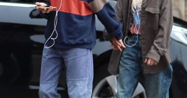 The teenager (left)  has developed an increasingly close bond with their step-sibling Emme Maribel Muniz (right), Jennifer Lopez 's 16-year-old, who uses gender neutral pronouns. Pictured in 2022