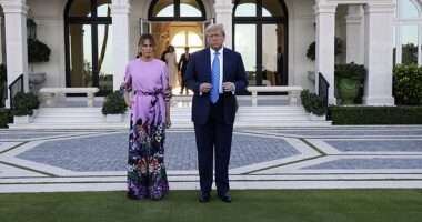 Melania Trump was 'humiliated' by Donald Trump 's affair with Stormy Daniels - above the couple at Mar-a-Lago on Saturday
