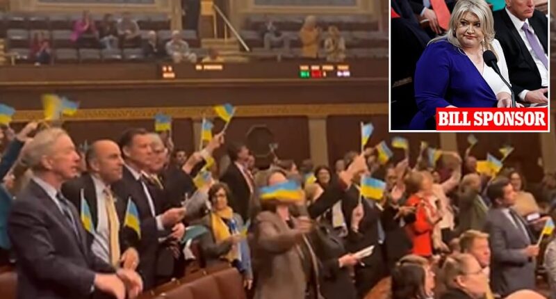 A new GOP-led bill seeks to ban members from flying any foreign nation's flags on the House floor after Democrats waved Ukrainian flags as a long-awaited foreign aid bill passed. 'On the Floor of the House, there should be only one flag on display: ours,' Rep. Kat Cammack, R-Fla., the author of the bill, said. The legislation has 30 Republican co-sponsors. As the House in a 311-112 vote passed some $60 billion for Ukraine last week, House Democrats triumphantly flapped their blue-and-yellow flags and cheered at the bill that may cost Speaker Mike Johnson his job.