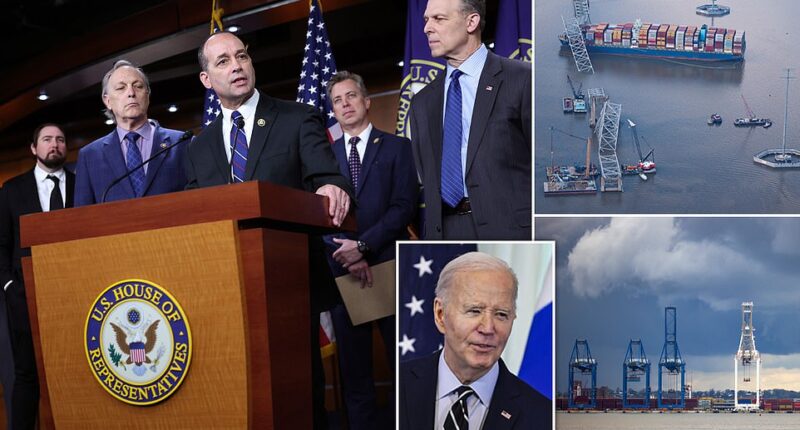 The conservative House Freedom Caucus is demanding that the reconstruction of Baltimore's Francis Scott Key Bridge must not become a 'pork-filled' spending palooza the same day Biden is set to visit the disaster site. The president is expected to arrive at the collapsed bridge Friday, over a week after a shipping container collided with and destroyed the structure, which ultimately claimed six lives.