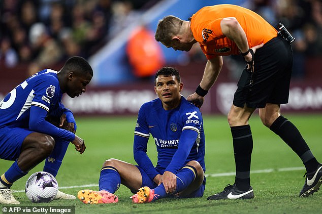 Thiago Silva was forced off towards the end of Chelsea's eventful 2-2 draw with Aston Villa