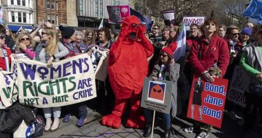 Hundreds turned out to take part in the Let Women Speak protest at The Mound in Edinburgh