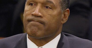 Simpson was found guilty and sent to jail for 33 years in 2007 after he robbed a memorabilia dealer at gunpoint. He only served nine years and was released on parole. (pictured: Simpson reacting to being found guilty for the robbery in 2008)