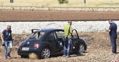 In 2017, Four bodies were found lying near a small disused train station, riddled with Kalashnikov rounds. The targets of the 'massacre of San Marco in Lamis', as the incident is now known in Italian media - were local mafia boss Mario Luciano Romito and his nephew Matteo De Palma. They were shot inside a black VW Beetle (pictured)