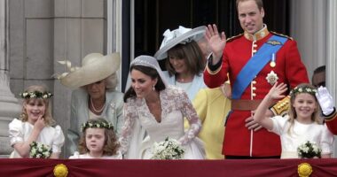 She's been his mother-in-law for 13 years - and over the decades, Carole Middleton has become become not only family but a close friend the Prince of Wales can 'confide' in. Pictured, Prince William, Kate Middleton, Queen Camilla and Carole Middleton on the Prince and Princess of Wales's wedding day