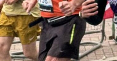 Sir Jim Ratcliffe running in the London marathon. The 71-year-old achieved an impressive time of four hours, 32 minutes and 52 seconds