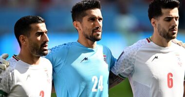 Hossein Hosseini (centre) was reportedly given a one-match ban for hugging a female fan