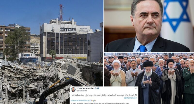 Israel 's foreign minister today declared his nation's armed forces would launch direct retaliatory strikes on Iran should the Islamic Republic carry out an attack against Israel - the latest step in escalating tensions in the Middle East. Writing in both his native Hebrew and Farsi, Israel Katz said on X: 'If Iran attacks from its territory, Israel will respond and attack in Iran.' The blunt and threatening remark came after Iran's Supreme Leader Ayatollah Ali Khamenei early this morning reiterated a promise to 'punish an 'evil' Israel following a suspected IDF strike on the Iranian consulate in Syria that killed 12 people, including two top generals, on April 1.
