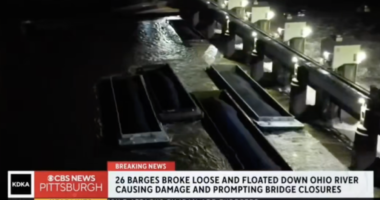 JUST IN: 26 Barges Break Loose, Float Uncontrolled Down The Ohio River