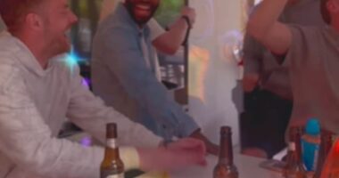 Jamie Vardy and his Leicester team-mates made merry back at one of their houses on Tuesday