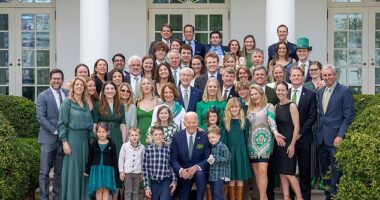 Many members of the Kennedy clan joined President Joe Biden at the White House on Sunday for St. Patrick's Day - and splashed the above photo across social media