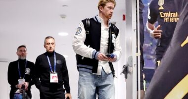 Kevin De Bruyne is on the bench for Manchester City's game at Real Madrid on Tuesday night