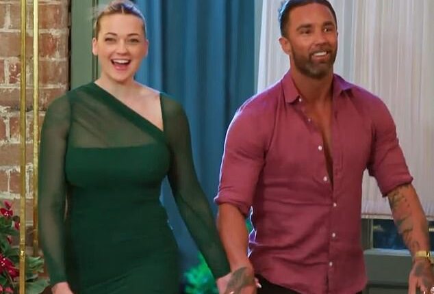 Jack Dunkley didn't entirely escape notice on Sunday night's MAFS reunion, with many fans taking to social media to savage the personal trainer's choice of dinner wear. Pictured with Tori Adams