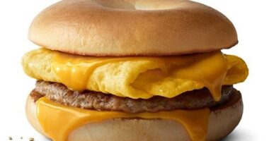 McDonald's is bringing back breakfast bagels in four varieties, including the sausage variant pictured here