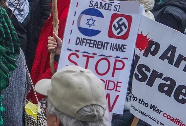 The Met Police told MailOnline: 'This man was seen on CCTV by officers in our operations room as the protest formed up. Officers on the ground were guided in and he was arrested on suspicion of a racially aggravated public order offence'