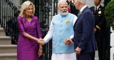 Indian Prime Minister Narendra Modi arrived at the White House last year, when he was greeted by first lady Jill Biden and President Joe Biden on June 22