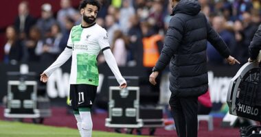 Mohamed Salah and Jurgen Klopp became locked in a heated dugout argument as the Liverpool star prepared to come on against West Ham