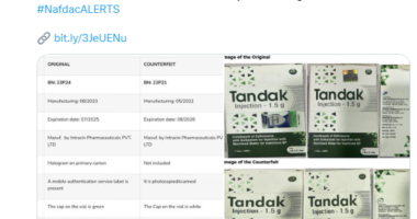 NAFDAC alerts Nigerians on the sale of counterfeit Tandak Injection in Nigeria