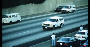Two days after the fatal stabbing of Nicole Brown Simpson and Ron Goldman in 1992, O.J. led the police on a 90-minute-long low-speed car pursuit in his friend's white Ford Bronco